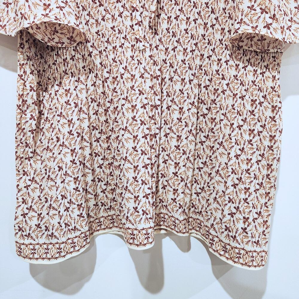 Max Studio Ivory Floral Wrinkled Tied Ruffle Neck Blouse Size Large Boho Career - Picture 4 of 11